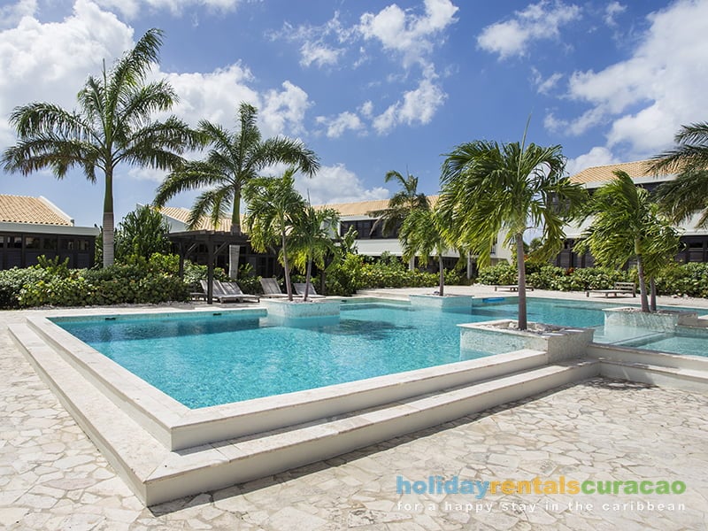 Tropisch zwembad blue bay omringt met palmbomen
